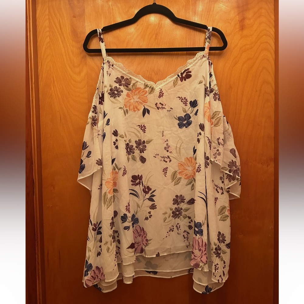 torrid Cream Floral Cold-Shoulder Camisole with Purple & Peach Flowers